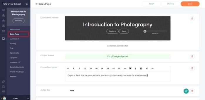 Create Sales Page in Teachable