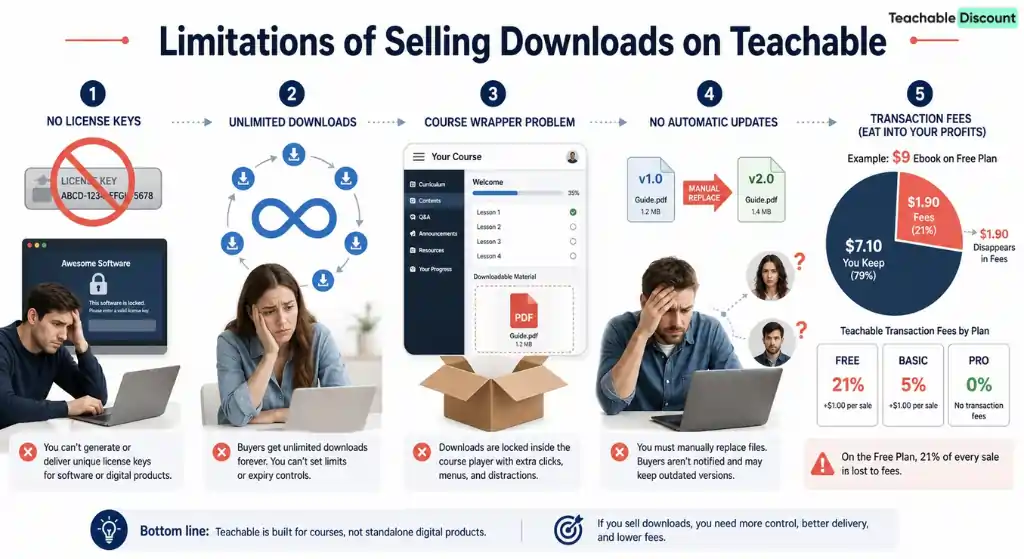 Limitations of Selling Downloads on Teachable